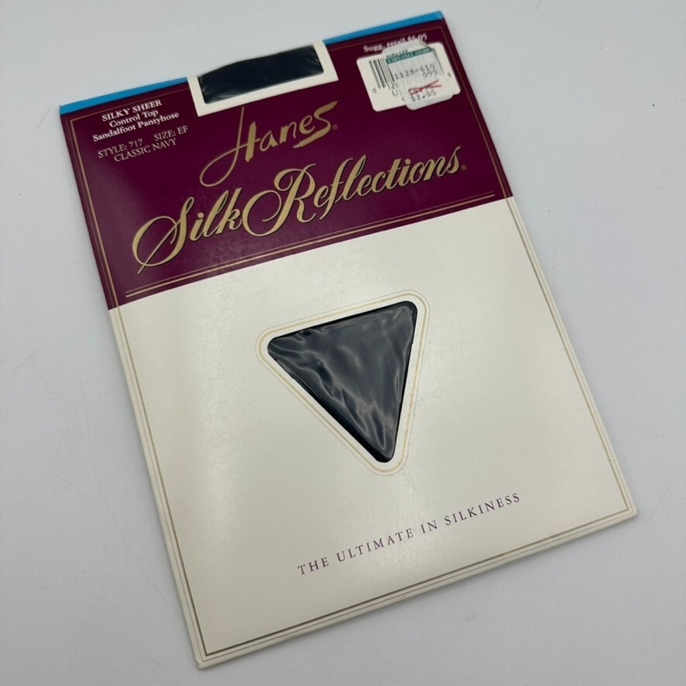 Hanes Pantyhose Women Size EF Classic Navy Silk Reflections Silky Sheer‎ 717